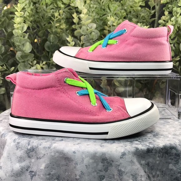 Falls Creek Kids Jasmin Mid Jr Girls 10M Pink Sparkle Canvas Sneakers✨Like NEW✨ - Picture 4 of 8